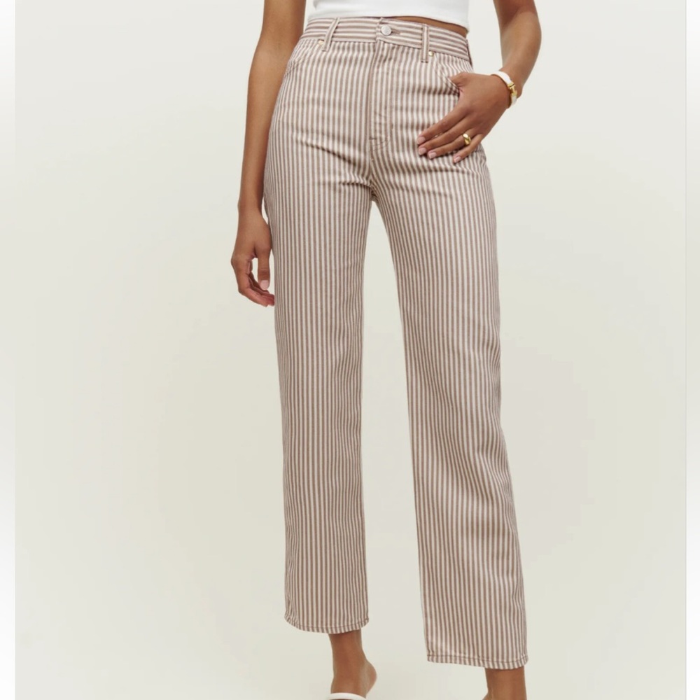 Reformation Cowboy Striped High Rise Straight Jeans